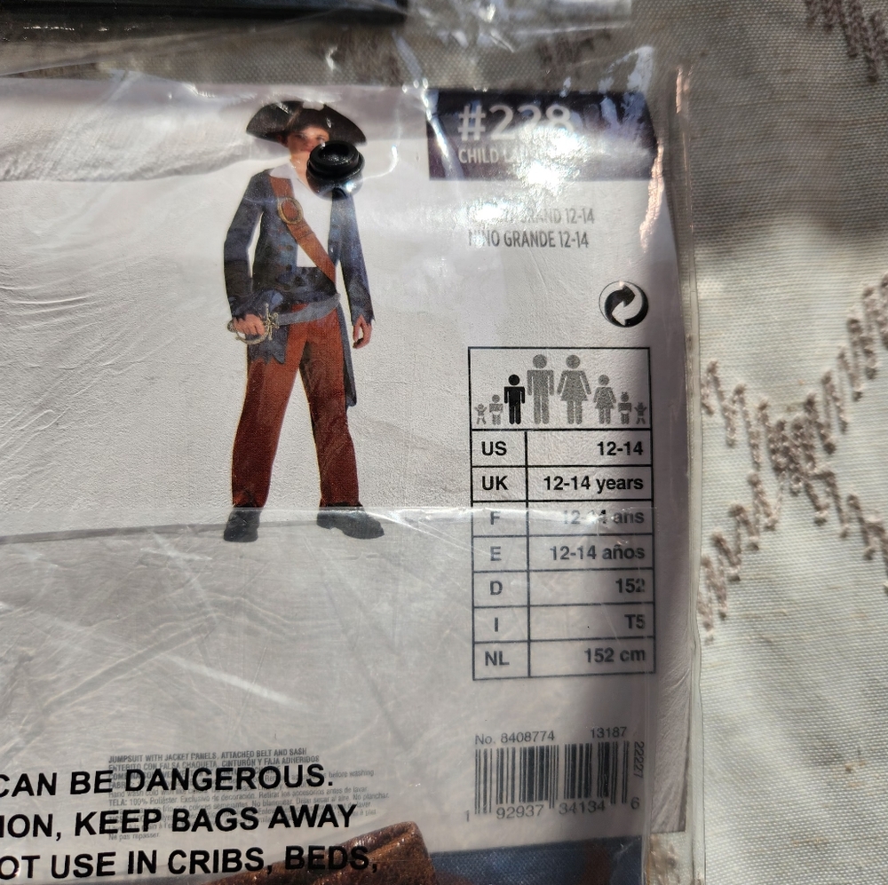 NWT Kids Shipwrecked Pirate Costume Size L 12-14 Halloween Brown Cream - Picture 5 of 5